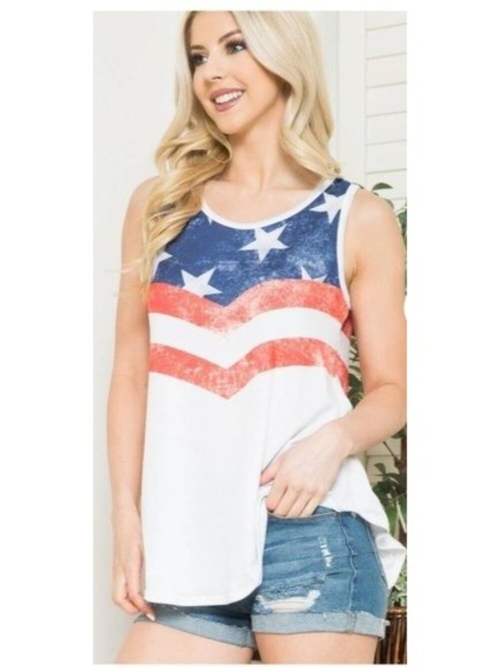 Womens Patriotic Sleeveless American Flag Tank Top By Acting Pro - Picture 8 of 10
